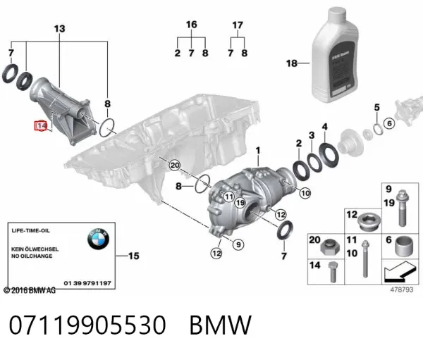 Parafuso de fixação de braço oscilante dianteiro, inferior 07119905530 BMW
