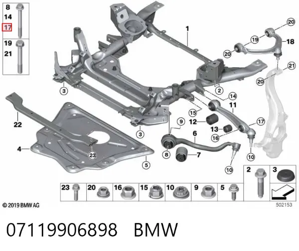 Parafuso de fixação de braço oscilante dianteiro 07119906898 BMW