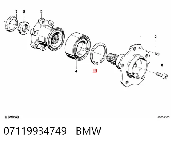 Anel de travagem de rolamento de cubo dianteiro 07119934749 BMW