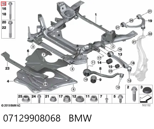 Parafuso de fixação de braço oscilante dianteiro, inferior 07129908068 BMW