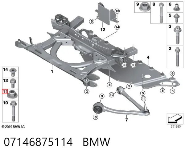 Porca de parafuso de fixação de braço oscilante dianteiro inferior 07146875114 BMW