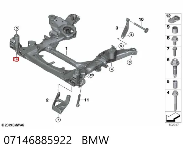 Parafuso de fixação de braço oscilante dianteiro 07146885922 BMW