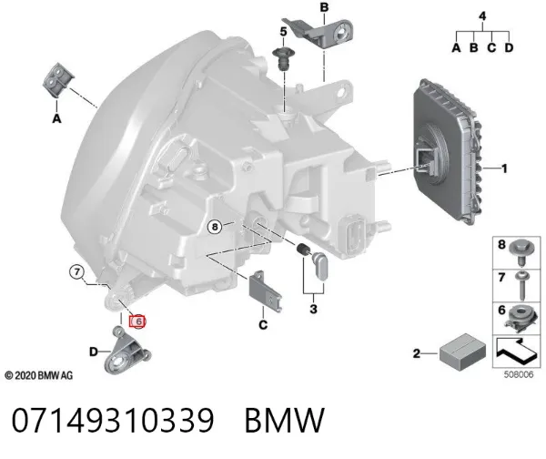 Consola (adaptador) de fixação das luzes dianteiras 07149310339 BMW