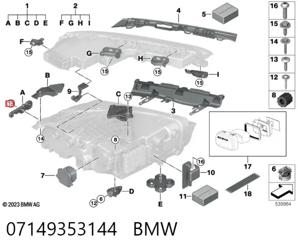 Braçadeira de fixação das luzes 07149353144 BMW