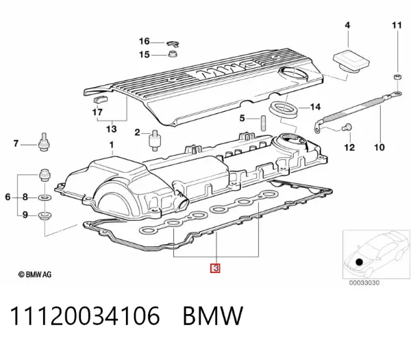 Vedante da tampa de válvulas de motor, kit 11120034106 BMW