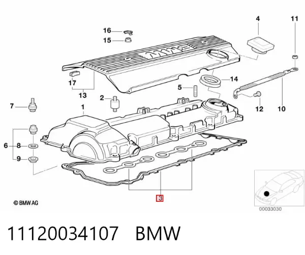 Vedante da tampa de válvulas de motor, kit 11120034107 BMW