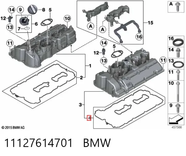 Vedante da tampa de válvulas de motor, kit 11127614701 BMW