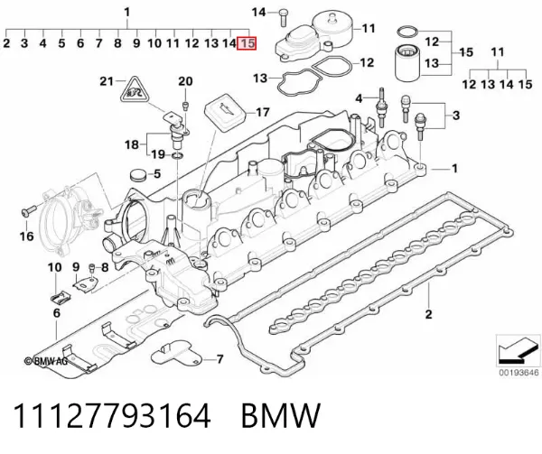 Válvula PCV de ventilação dos gases de cárter 11127793164 BMW