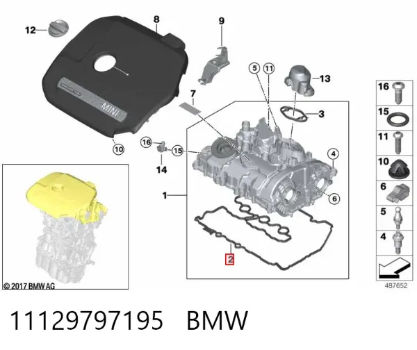 Vedante da tampa de válvulas de motor, kit 11129797195 BMW