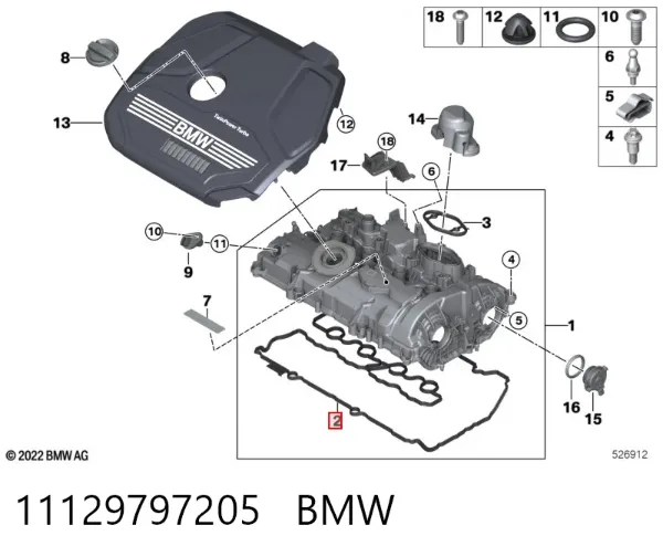 Vedante da tampa de válvulas de motor, kit 11129797205 BMW