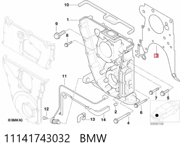 Vedante de tampa dianteira de motor 11141743032 BMW