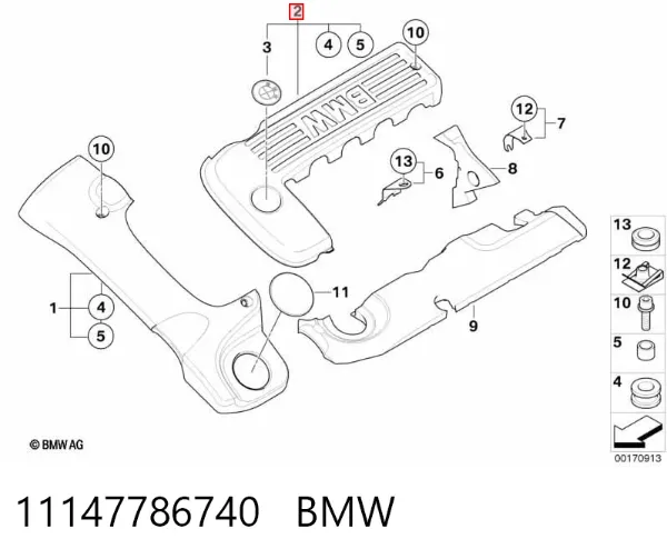 Tampa de motor decorativa 11147786740 BMW