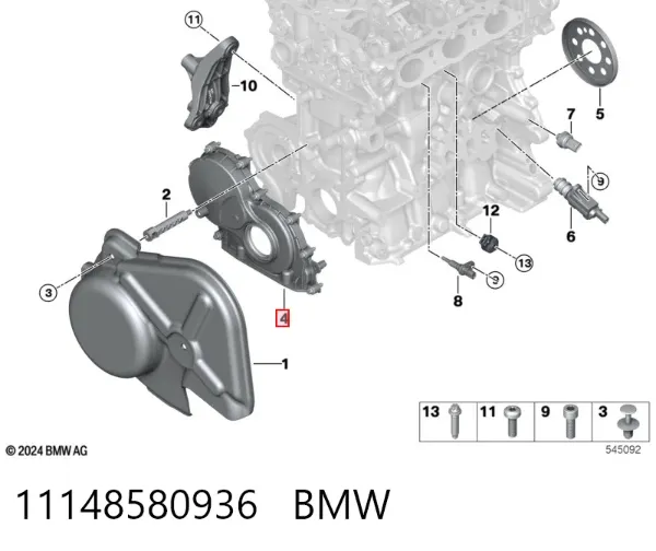 Vedação dianteira de cambota de motor 11148580936 BMW