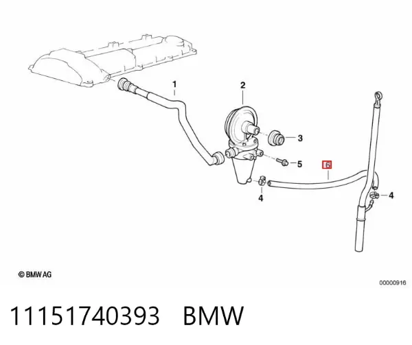 Cano derivado de ventilação de cárter (de separador de óleo) 11151740393 BMW