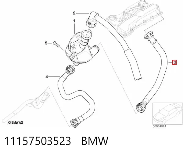 Cano derivado de ventilação de cárter (de separador de óleo) 11157503523 BMW