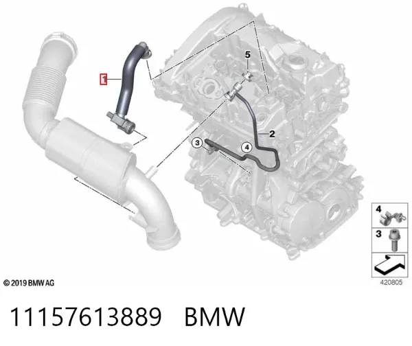 Cano derivado de ventilação de cárter (de separador de óleo) 11157613889 BMW