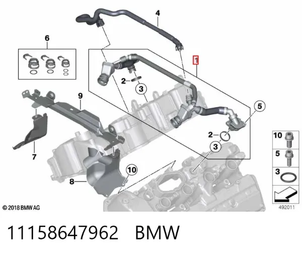 Cano derivado de ventilação de cárter (de separador de óleo) 11158647962 BMW