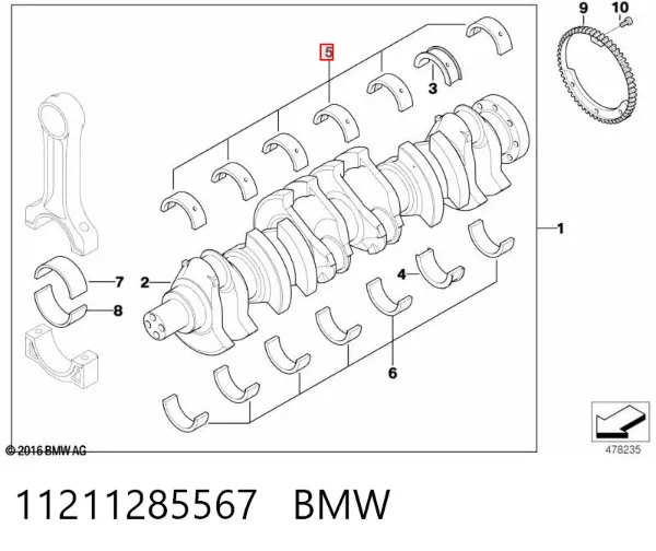 Folhas inseridas principais de cambota, kit, padrão (STD) 11211285567 BMW