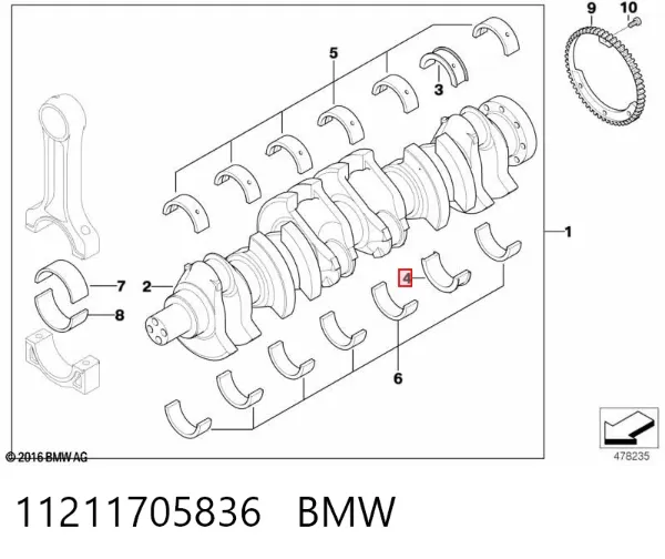 Folhas inseridas principais de cambota, kit, 1ª reparação ( + 0,25) 11211705836 BMW