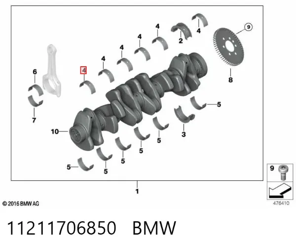 Folhas inseridas principais de cambota, kit, 1ª reparação ( + 0,25) 11211706850 BMW
