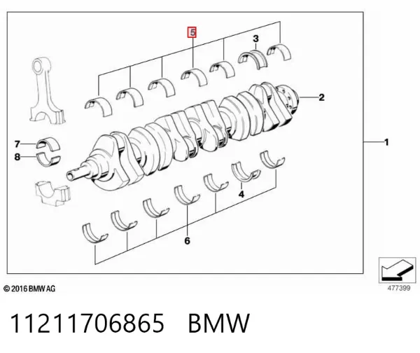 Folhas inseridas principais de cambota, kit, 2ª reparação ( + 0,50) 11211706865 BMW