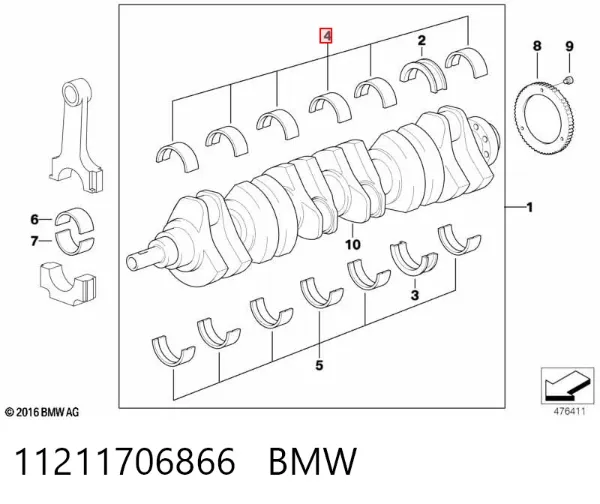 Folhas inseridas principais de cambota, kit, 2ª reparação ( + 0,50) 11211706866 BMW