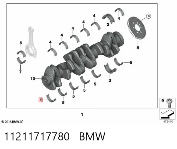 Folhas inseridas principais de cambota, kit, 1ª reparação ( + 0,25) 11211717780 BMW