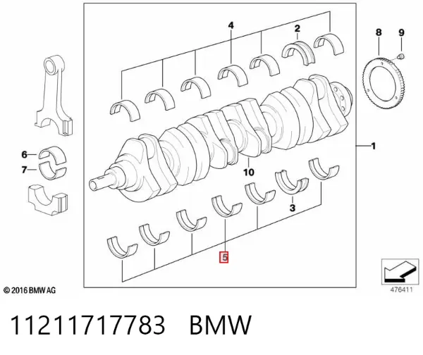 Folhas inseridas principais de cambota, kit, 2ª reparação ( + 0,50) 11211717783 BMW
