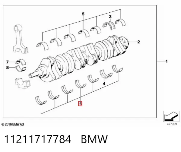 Folhas inseridas principais de cambota, kit, 2ª reparação ( + 0,50) 11211717784 BMW