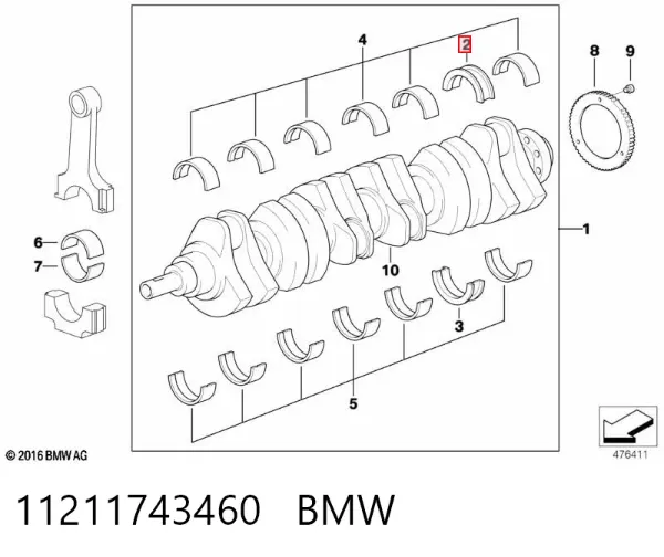 Folhas inseridas principais de cambota, kit, 1ª reparação ( + 0,25) 11211743460 BMW