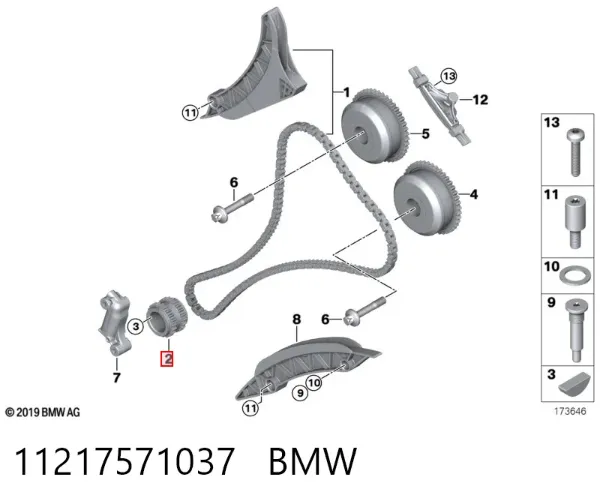 Engrenagem de cadeia da roda dentada de acionamento de cambota de motor 11217571037 BMW