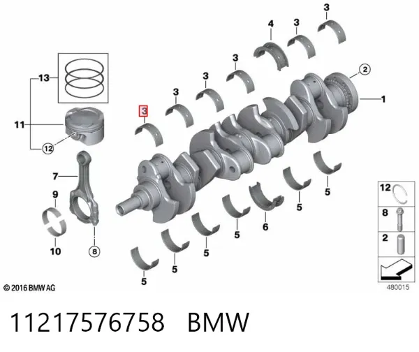 Folhas inseridas principais de cambota, kit, 1ª reparação ( + 0,25) 11217576758 BMW