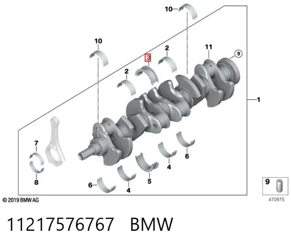 Folhas inseridas principais de cambota, kit, 1ª reparação ( + 0,25) 11217576767 BMW