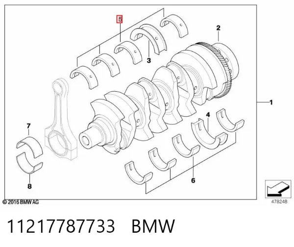 Folhas inseridas de cambota de biela, kit, 1ª reparação ( + 0,25) 11217787733 BMW