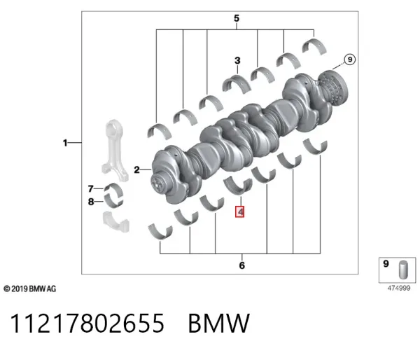 Folhas inseridas principais de cambota, kit, padrão (STD) 11217802655 BMW