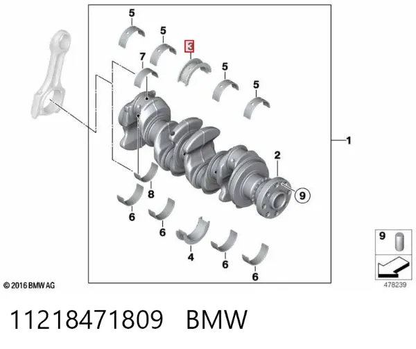 Folhas inseridas principais de cambota, kit, padrão (STD) 11218471809 BMW