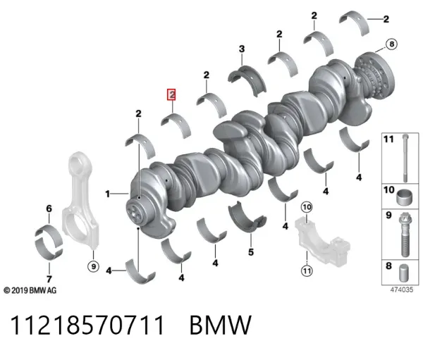Folhas inseridas de cambota de biela, kit, 1ª reparação ( + 0,25) 11218570711 BMW