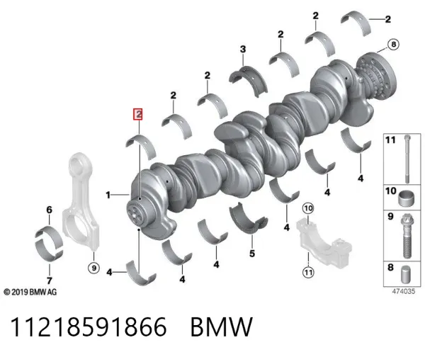 Folhas inseridas de cambota de biela, kit, 1ª reparação ( + 0,25) 11218591866 BMW
