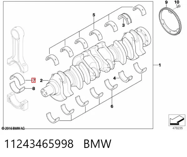 Folhas inseridas de cambota de biela, kit, 1ª reparação ( + 0,25) 11243465998 BMW
