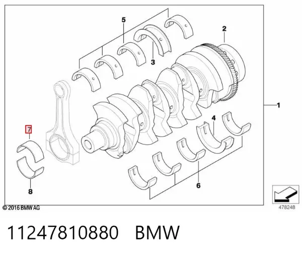 Folhas inseridas principais de cambota, kit, 1ª reparação ( + 0,25) 11247810880 BMW