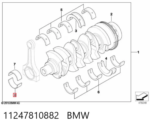 Folhas inseridas de cambota de biela, kit, 2ª reparação ( + 0,50) 11247810882 BMW