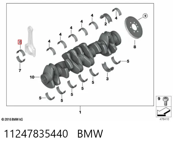 Folhas inseridas principais de cambota, kit, 1ª reparação ( + 0,25) 11247835440 BMW