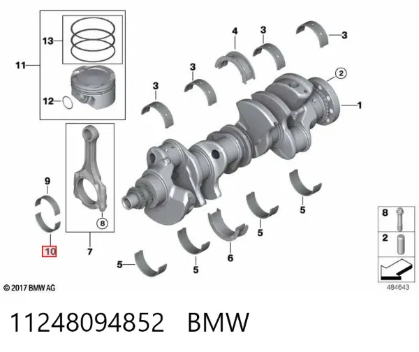 Folhas inseridas de cambota de biela, kit, 1ª reparação ( + 0,25) 11248094852 BMW