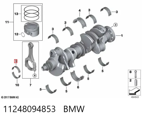 Folhas inseridas de cambota de biela, kit, 1ª reparação ( + 0,25) 11248094853 BMW