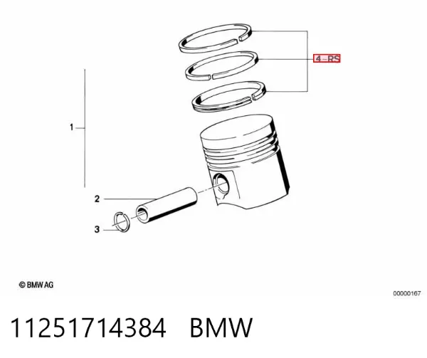 Kit de anéis de pistão de motor, 1ª reparação ( + 0,25) 11251714384 BMW