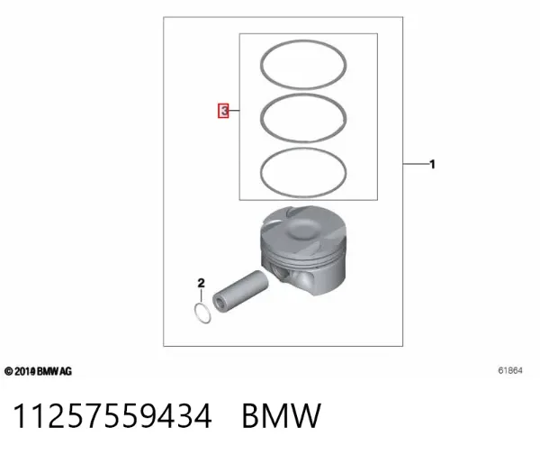 Kit de anéis de pistão de motor, 1ª reparação ( + 0,25) 11257559434 BMW