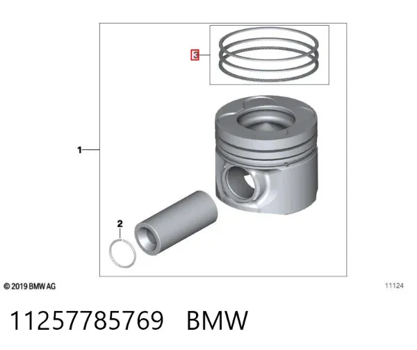 Kit de anéis de pistão de motor, 1ª reparação ( + 0,25) 11257785769 BMW