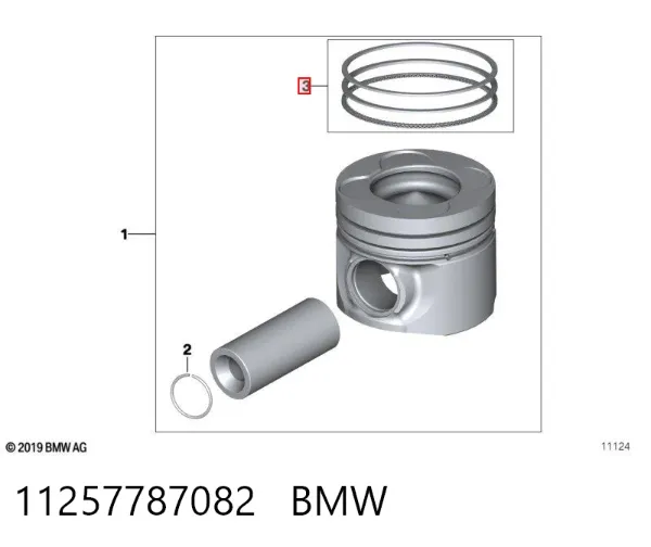 Kit de anéis de pistão de motor, 1ª reparação ( + 0,25) 11257787082 BMW