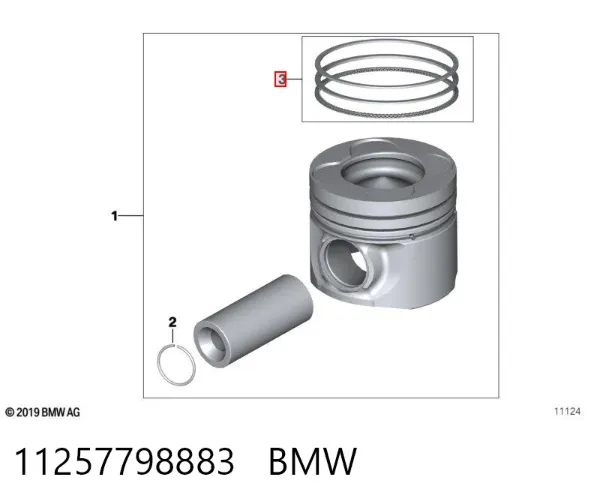 Kit de anéis de pistão de motor, 1ª reparação ( + 0,25) 11257798883 BMW