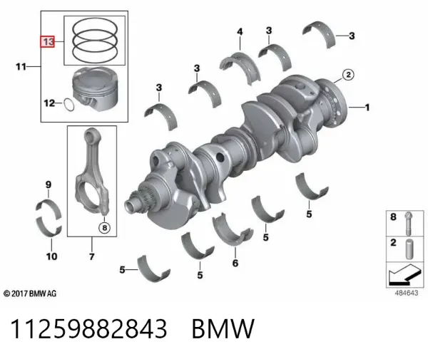 Anéis do pistão para 1 cilindro, STD. 11259882843 BMW